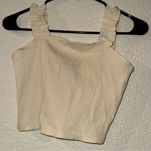 Chic Cream Ruffled Strap Crop Top